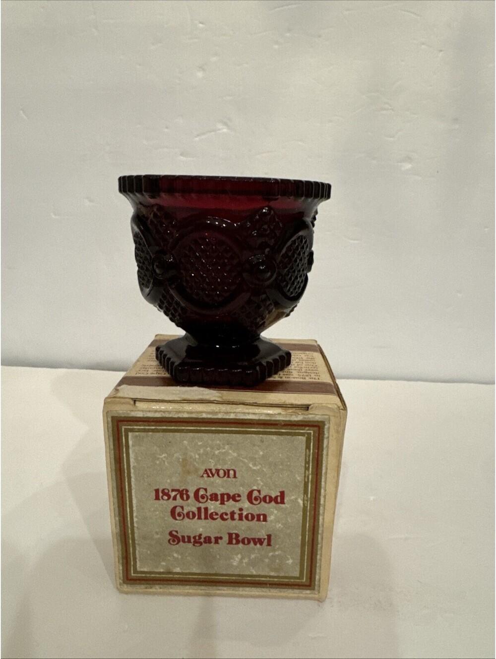Vintage Avon 1876 Cape Cod Ruby Red Glass Sugar Bowl Box Damaged